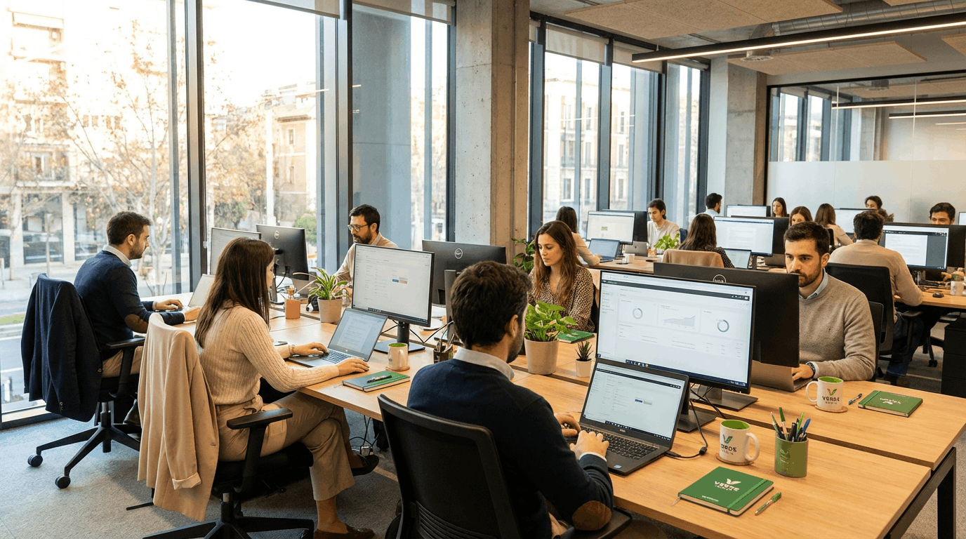 Personal administrativo de ADIF trabajando en entorno de oficina.